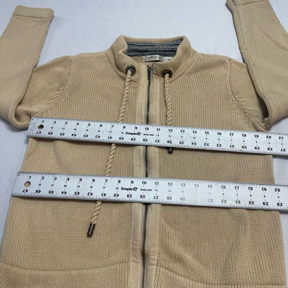 Orvis Tan Beige Cotton Thick Full Zip Cardigan Sweater Medium - Picture 4 of 9
